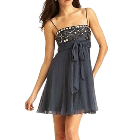BCBGMaxAzria Dresses & Skirts - BCBGMaxAzria Silk Dress‎ Mini Chiffon Bead Sequins Cocktail Little Black Women 6